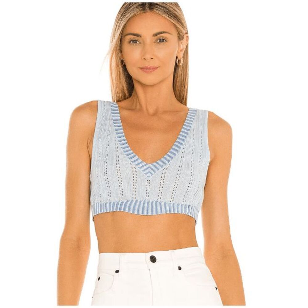 ForβLove & Lemons Rhea Pointelle Crop Tank Knit Light Blue Revolveβ Size XS